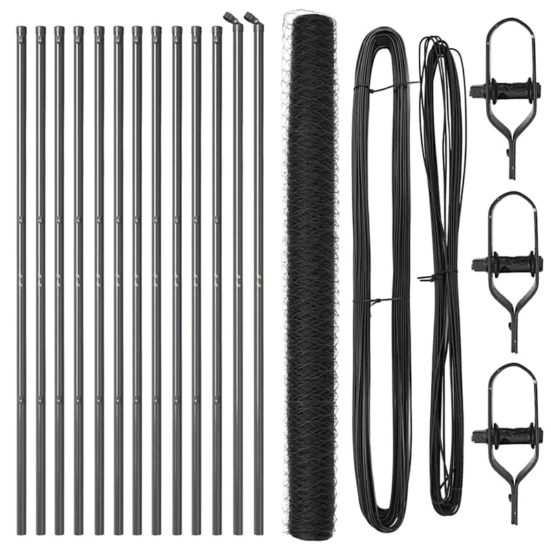 vidaXL Kerítés oszlopokkal Szürke 1.5 x 25 m PVC-bevonatos acél