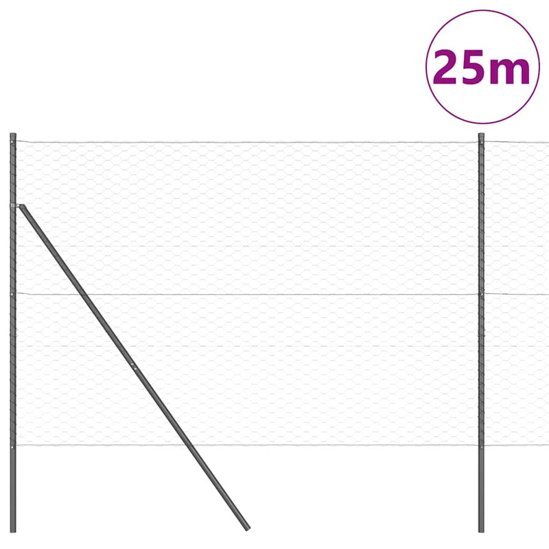 vidaXL Kerítés oszlopokkal Szürke 1.5 x 25 m PVC-bevonatos acél