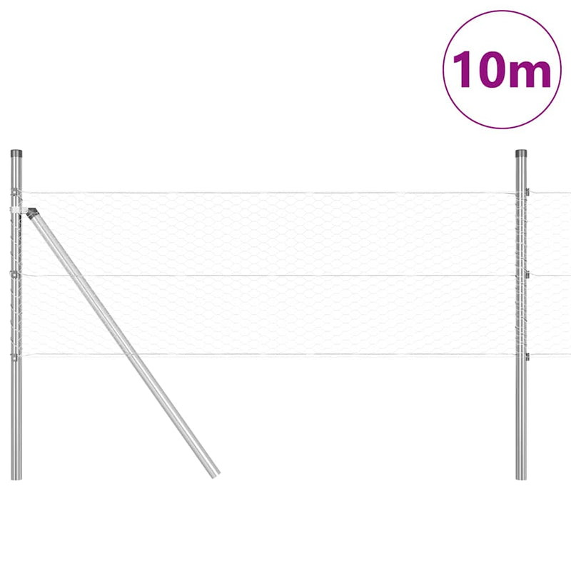 vidaXL Kerítés oszlopokkal Ezüst 0.5 x 10 m PVC-bevonatos acél