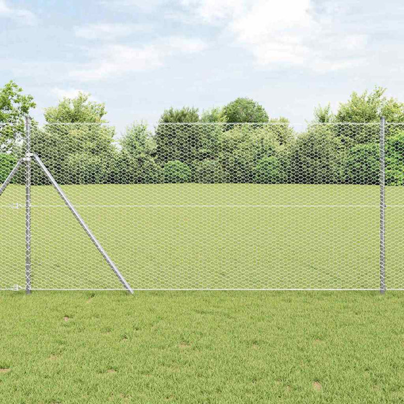 vidaXL Kerítés oszlopokkal Ezüst 1 x 10 m PVC-bevonatos acél