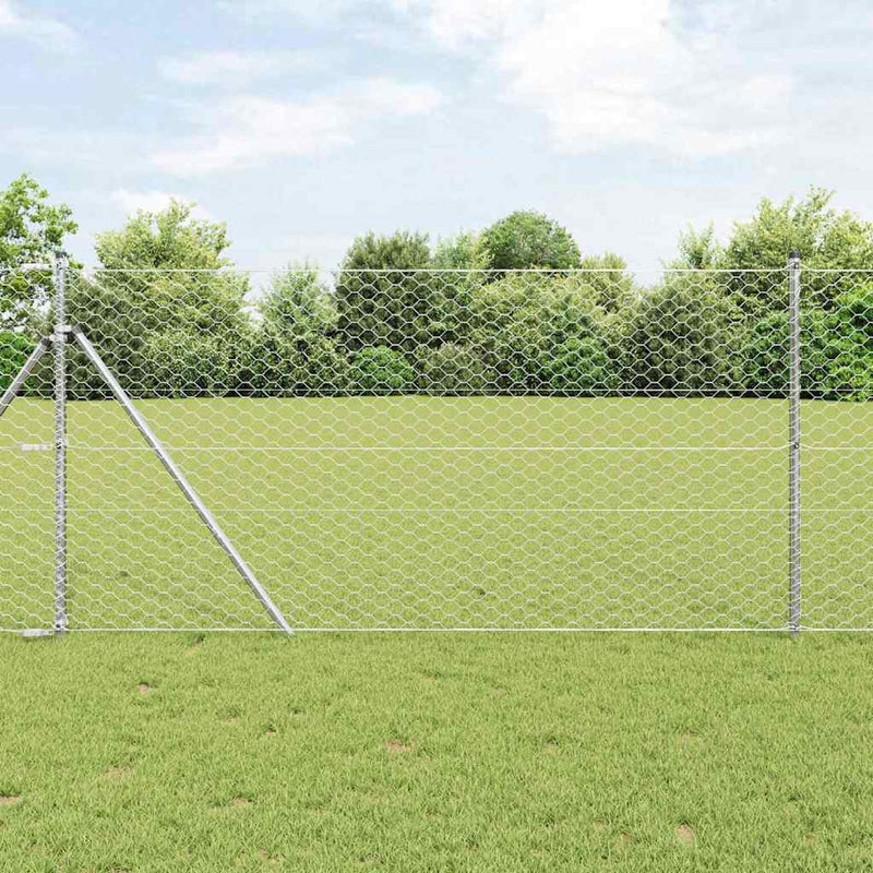 vidaXL Kerítés oszlopokkal Ezüst 1.2 x 10 m PVC-bevonatos acél