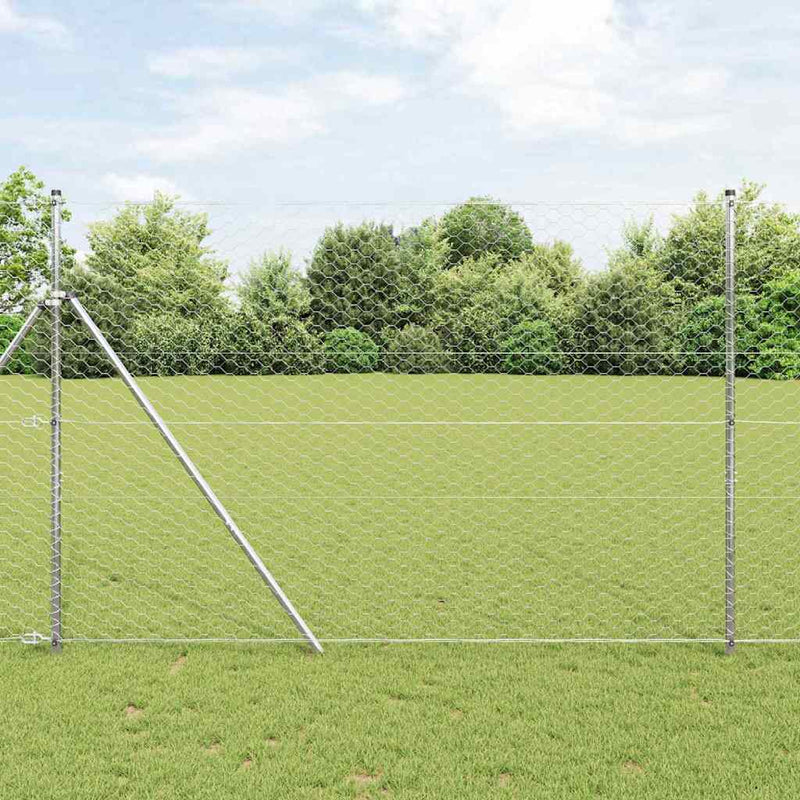 vidaXL Kerítés oszlopokkal Ezüst 1.6 x 10 m PVC-bevonatos acél
