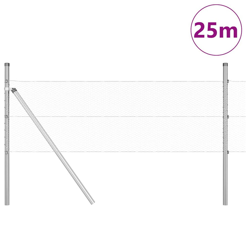 vidaXL Kerítés oszlopokkal Ezüst 0.5 x 25 m PVC-bevonatos acél