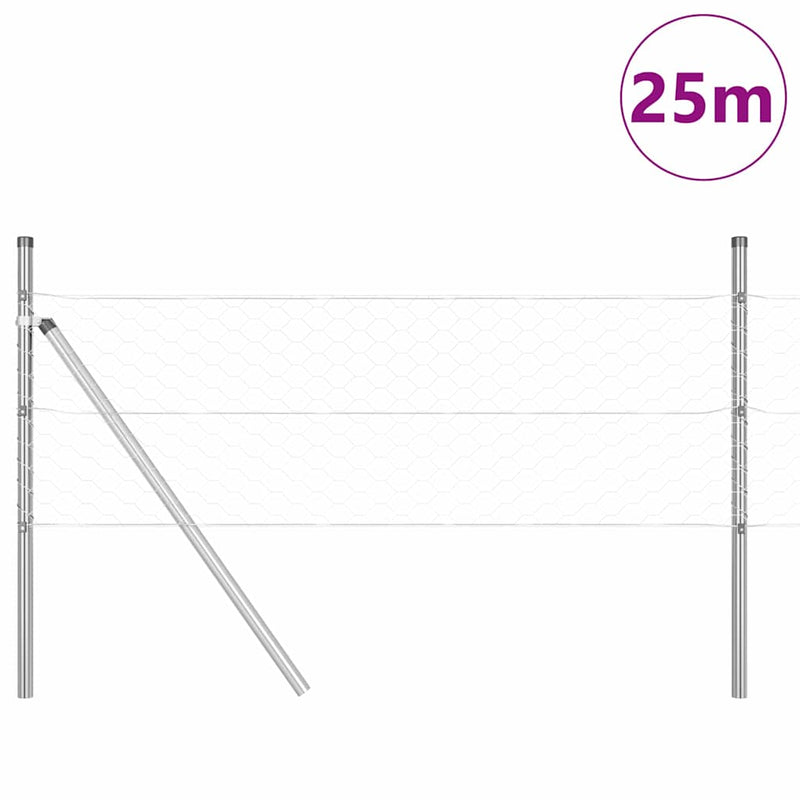 vidaXL Kerítés oszlopokkal Ezüst 0.5 x 25 m PVC-bevonatos acél