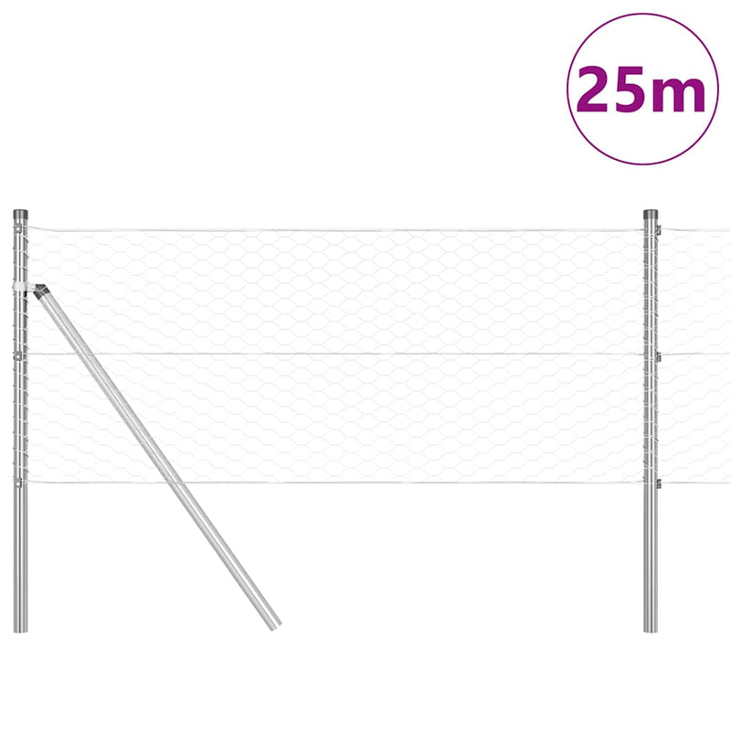 vidaXL Kerítés oszlopokkal Ezüst 0,6 x 25 m PVC-bevonatos acél