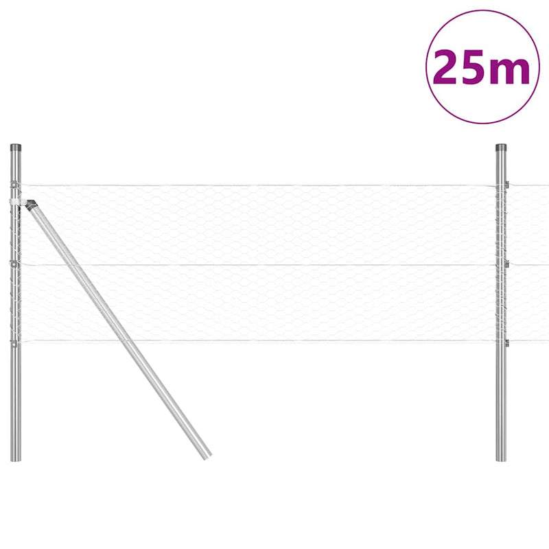 vidaXL Kerítés oszlopokkal Ezüst 0.8 x 25 m PVC-bevonatos acél