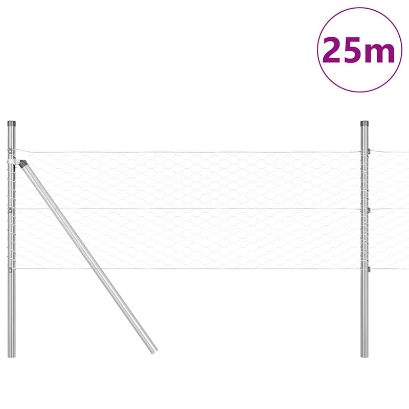 vidaXL Kerítés oszlopokkal Ezüst 0.8 x 25 m PVC-bevonatos acél