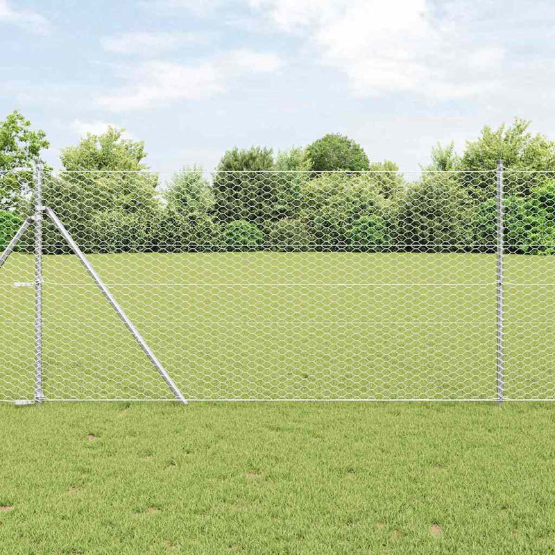 vidaXL Kerítés oszlopokkal Ezüst 1 x 25 m PVC-bevonatos acél