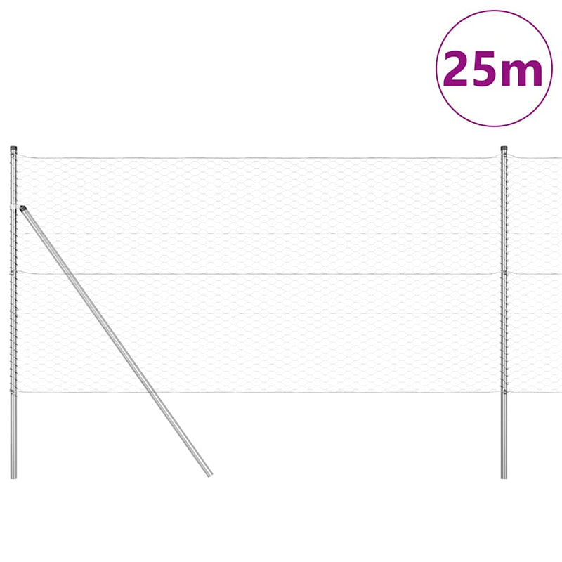 vidaXL Kerítés oszlopokkal Ezüst 1 x 25 m PVC-bevonatos acél