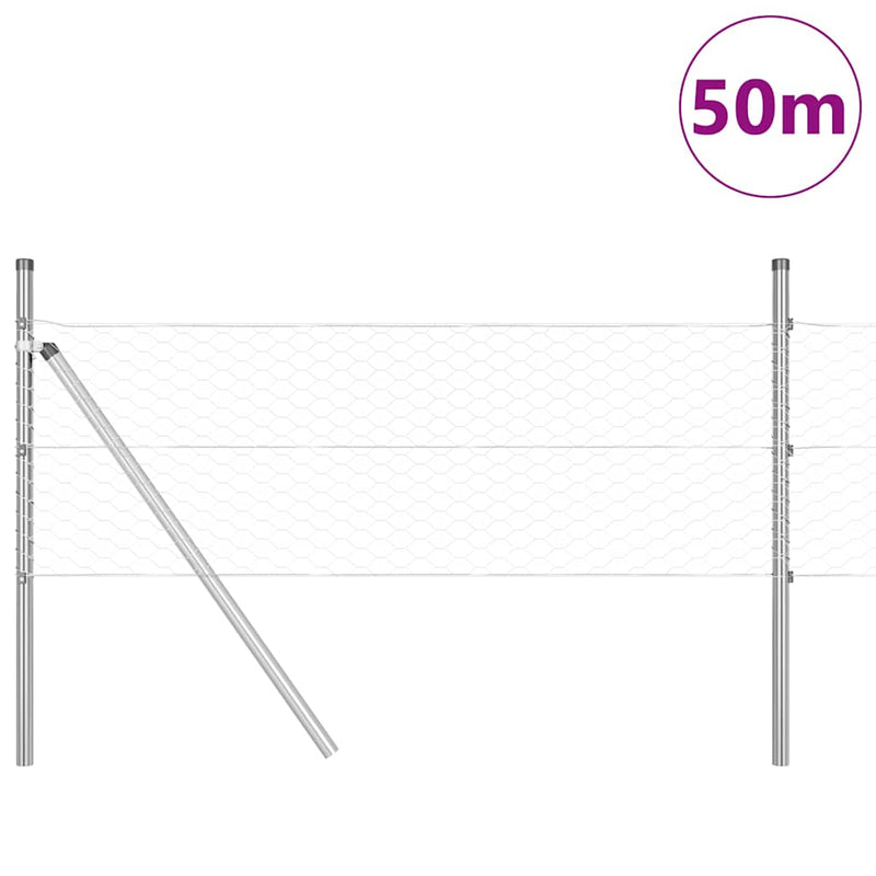 vidaXL Kerítés oszlopokkal Ezüst 0.5 x 50 m PVC-bevonatos acél