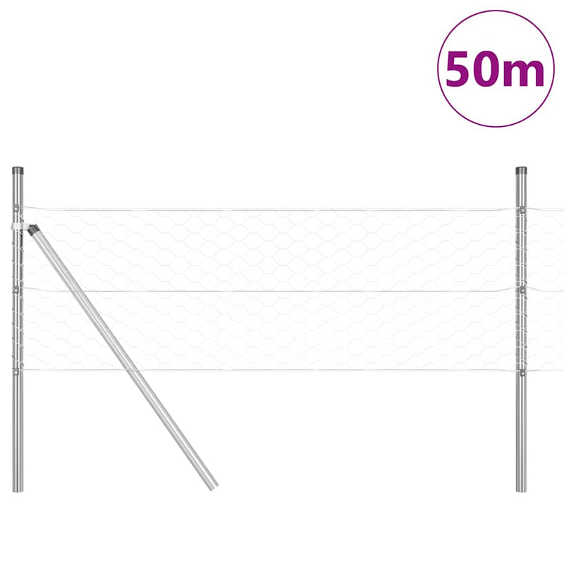 vidaXL Kerítés oszlopokkal Ezüst 0.5 x 50 m PVC-bevonatos acél