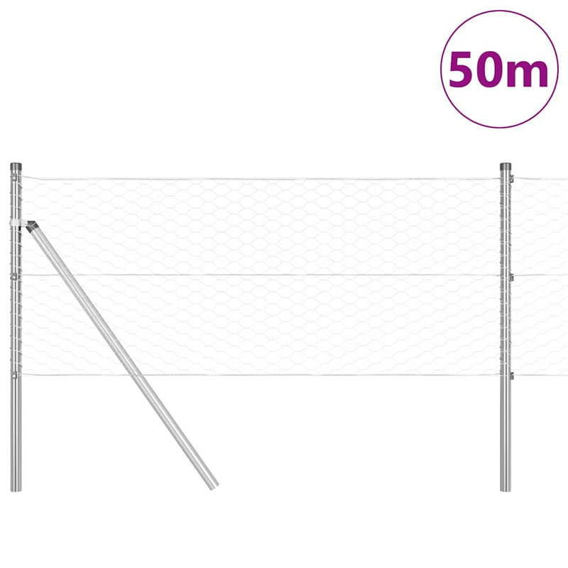 vidaXL Kerítés oszlopokkal Ezüst 0.6 x 50 m PVC-bevonatos acél