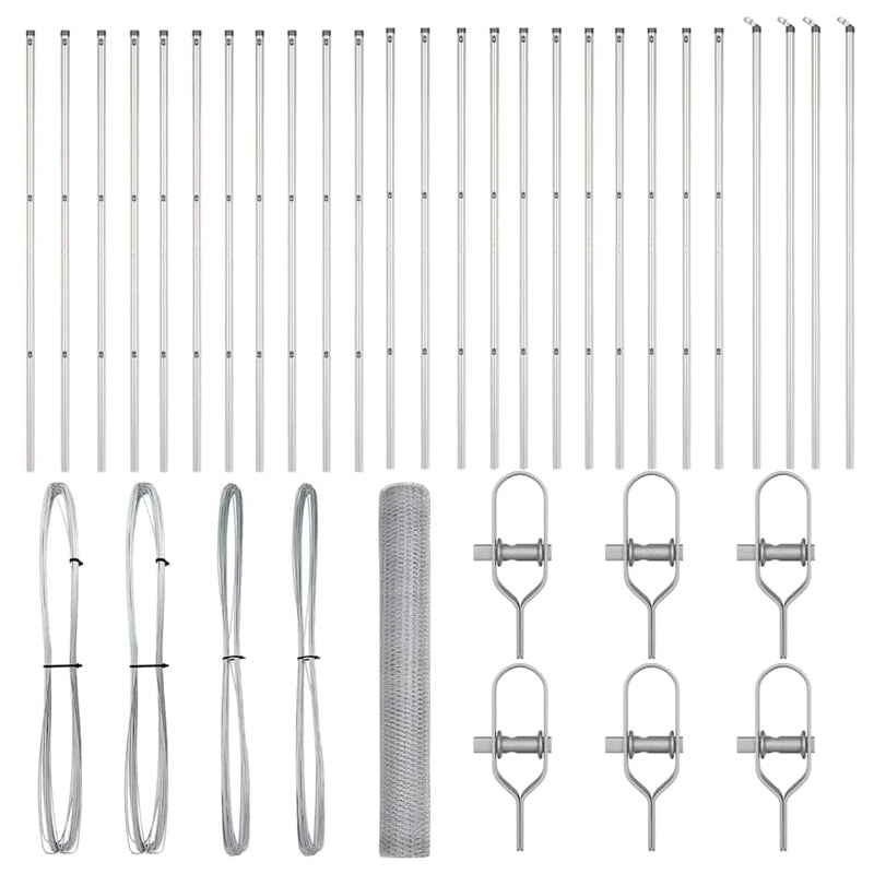 vidaXL Kerítés oszlopokkal Ezüst 1.2 x 50 m PVC-bevonatos acél