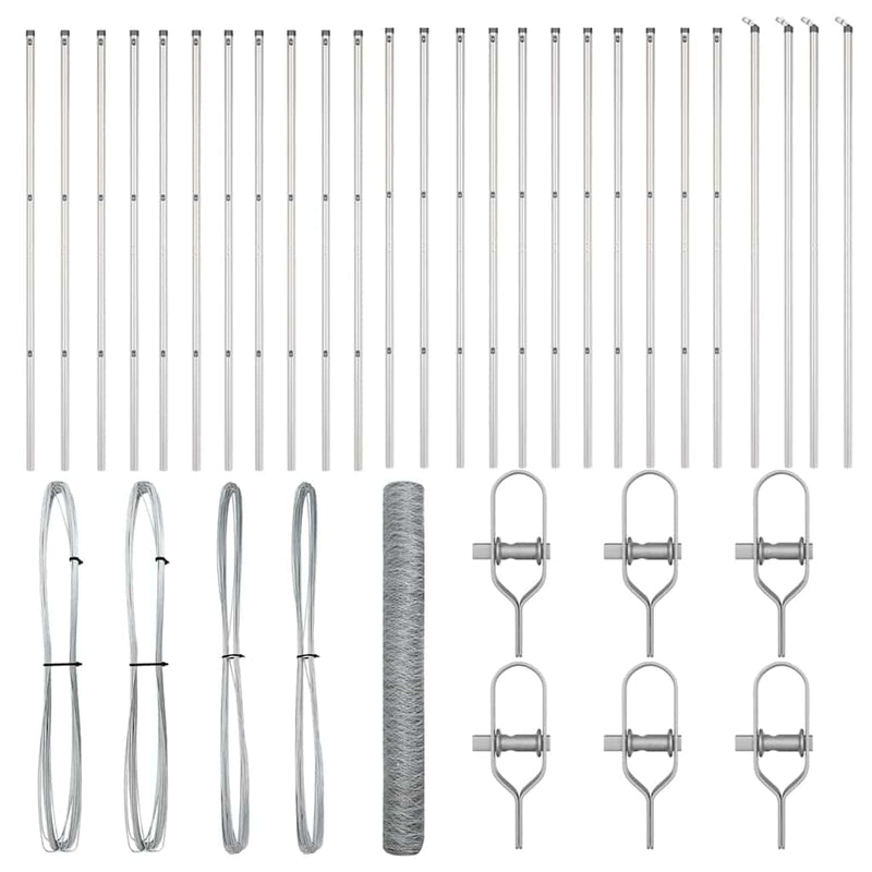 vidaXL Kerítés oszlopokkal Ezüst 1.4 x 50 m PVC-bevonatos acél