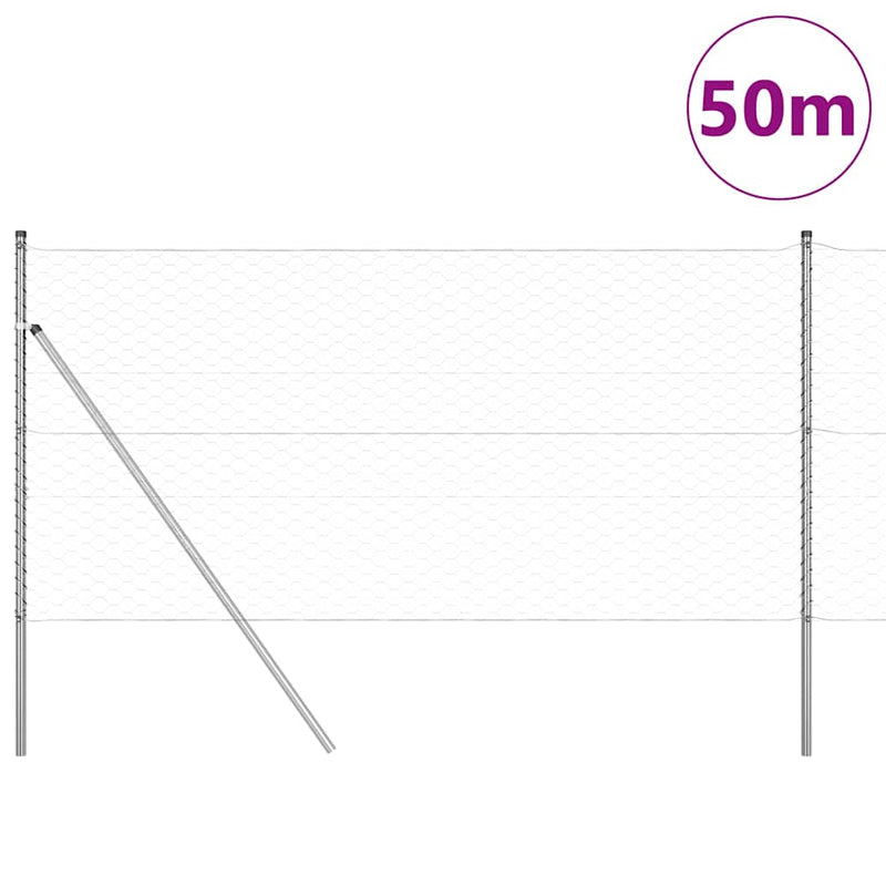 vidaXL Kerítés oszlopokkal Ezüst 1.4 x 50 m PVC-bevonatos acél