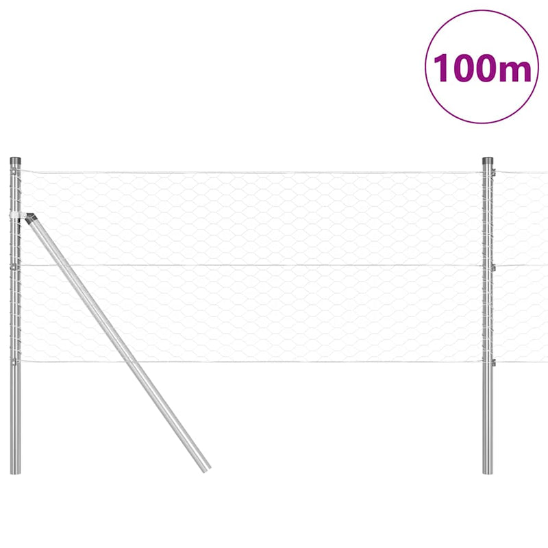 vidaXL Kerítés oszlopokkal Ezüst 0.6 x 100 m PVC-bevonatos acél