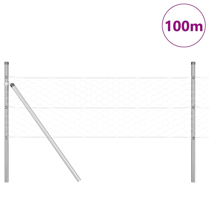 vidaXL Kerítés oszlopokkal Ezüst 0.8 x 100 m PVC-bevonatos acél