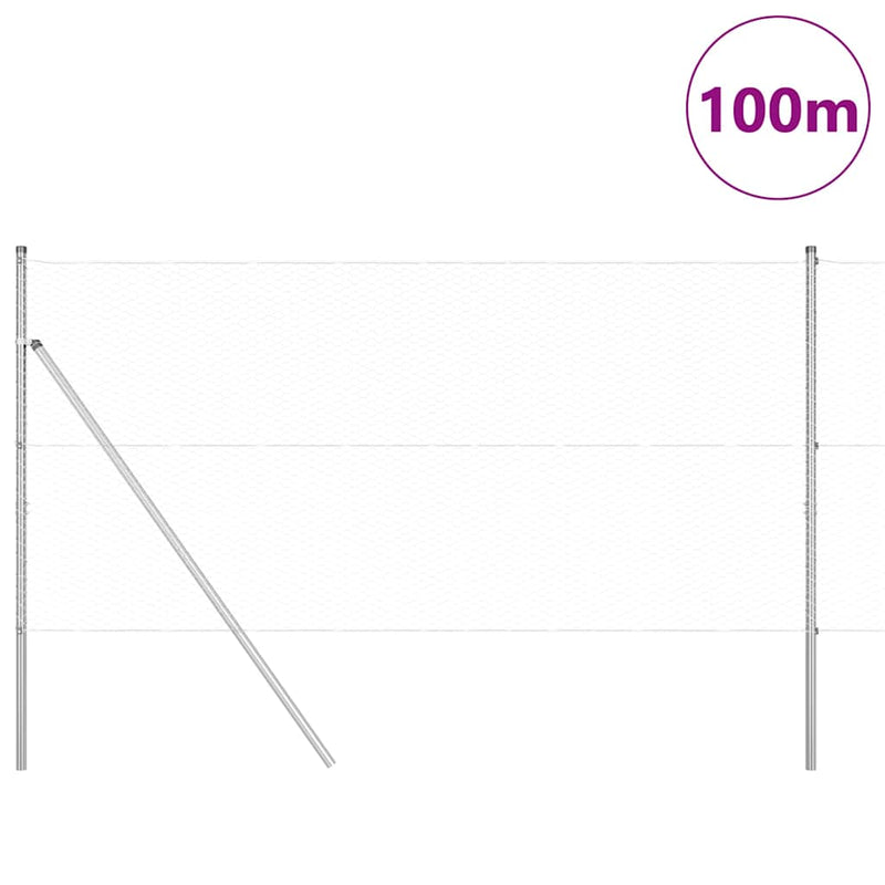 vidaXL Kerítés oszlopokkal Ezüst 1.4 x 100 m PVC-bevonatos acél