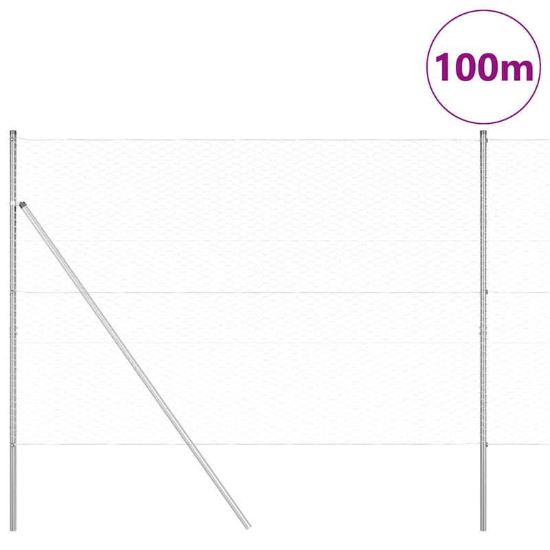 vidaXL Kerítés oszlopokkal Ezüst 1.5 x 100 m PVC-bevonatos acél