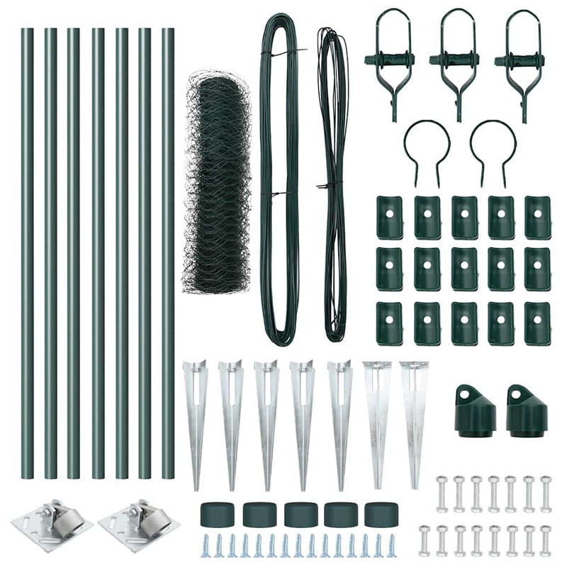 vidaXL Kerítés oszlopokkal Zöld 0.5 x 10 m PVC-bevonatos acél