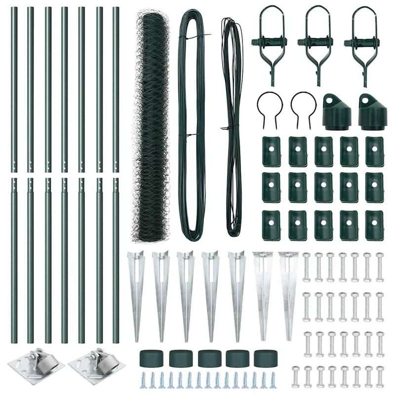 vidaXL Kerítés oszlopokkal Zöld 1.2 x 10 m PVC-bevonatos acél