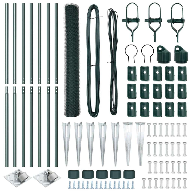 vidaXL Kerítés oszlopokkal Zöld 1.4 x 10 m PVC-bevonatos acél