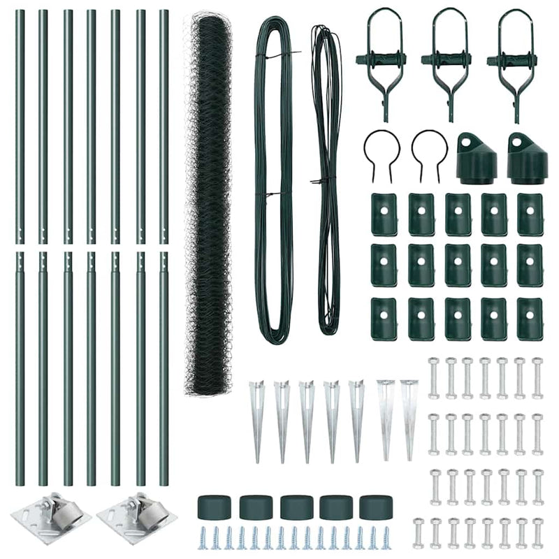 vidaXL Kerítés oszlopokkal Zöld 1.5 x 10 m PVC-bevonatos acél