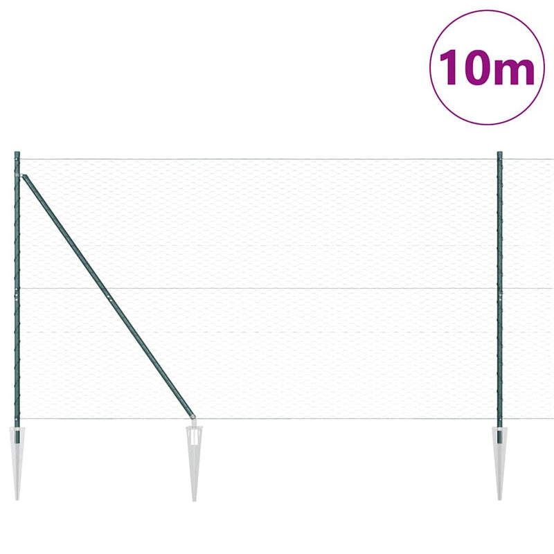 vidaXL Kerítés oszlopokkal Zöld 1.5 x 10 m PVC-bevonatos acél
