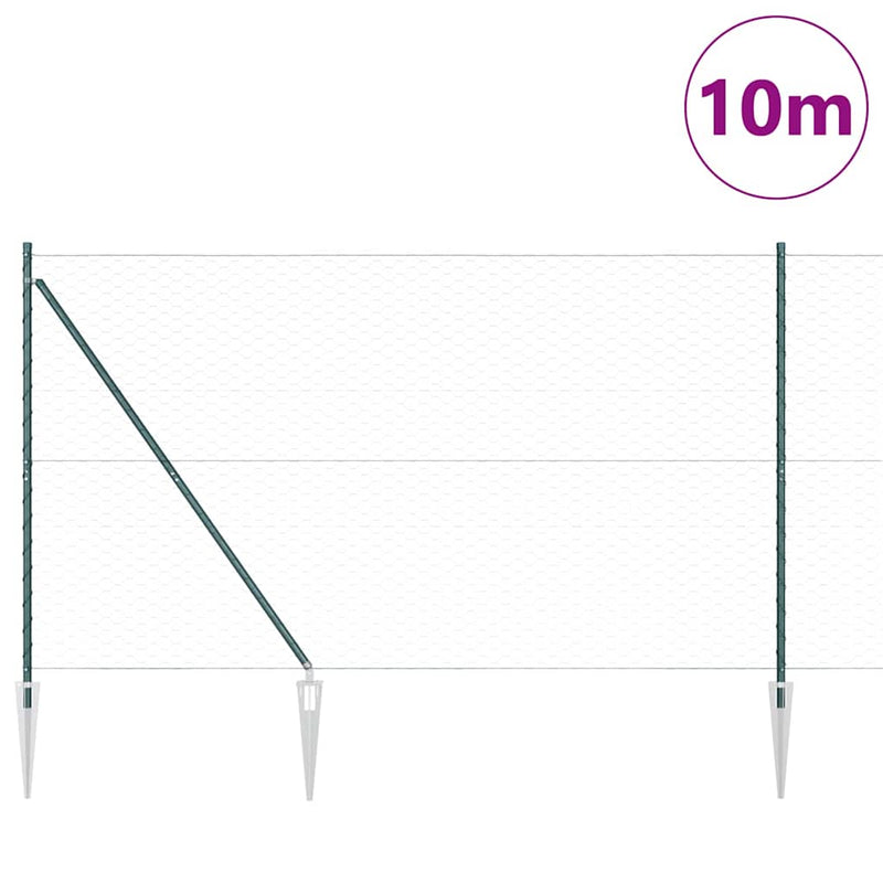 vidaXL Kerítés oszlopokkal Zöld 1.5 x 10 m PVC-bevonatos acél