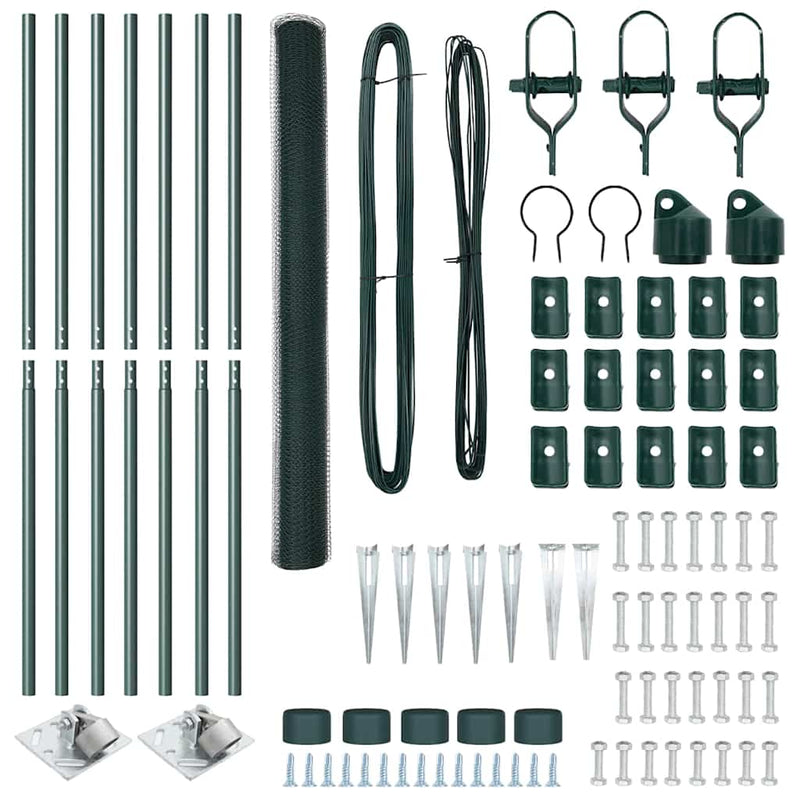 vidaXL Kerítés oszlopokkal Zöld 1.6 x 10 m PVC-bevonatos acél