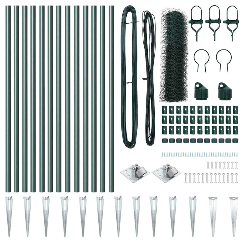 vidaXL Kerítés oszlopokkal Zöld 0.5 x 25 m PVC-bevonatos acél