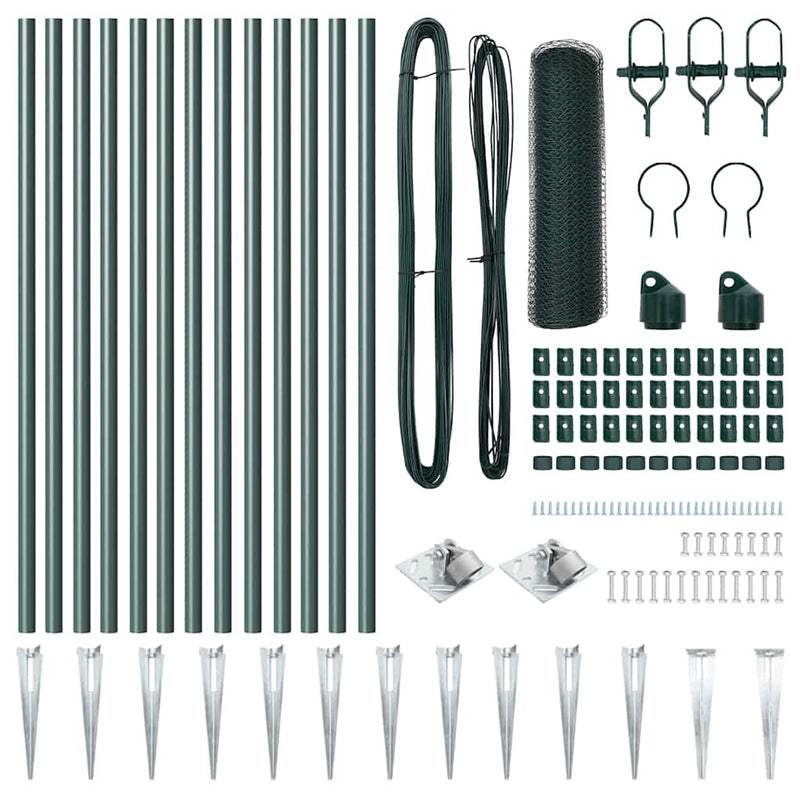 vidaXL Kerítés oszlopokkal Zöld 0.8 x 25 m PVC-bevonatos acél