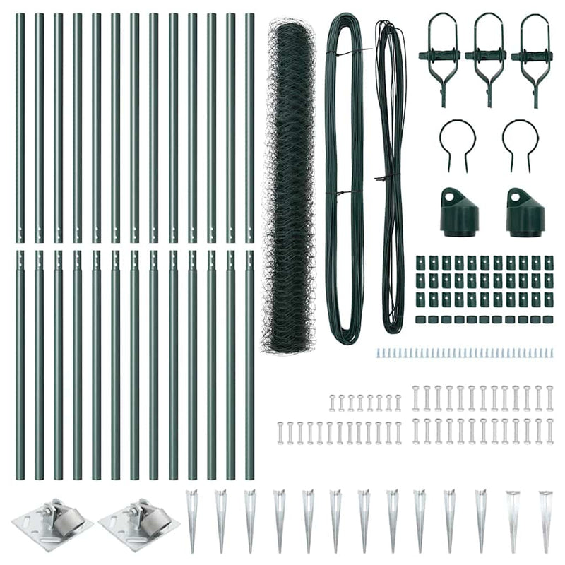 vidaXL Kerítés oszlopokkal Zöld 1.2 x 25 m PVC-bevonatos acél