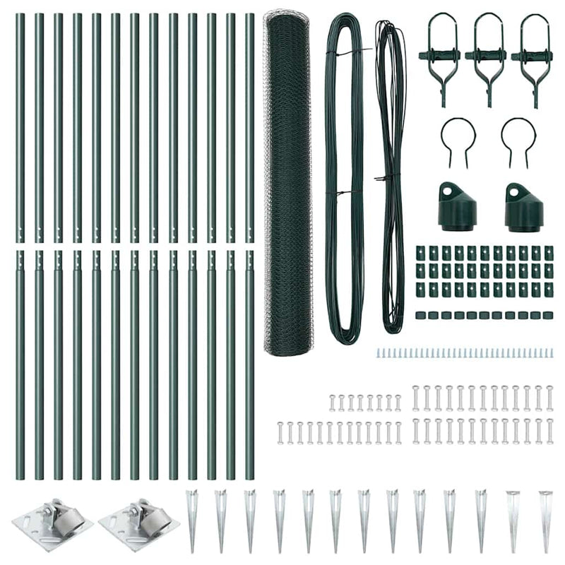 vidaXL Kerítés oszlopokkal Zöld 1.4 x 25 m PVC-bevonatos acél