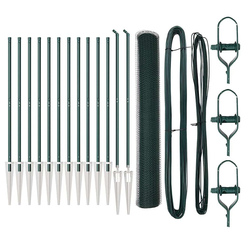 vidaXL Kerítés oszlopokkal Zöld 1.4 x 25 m PVC-bevonatos acél