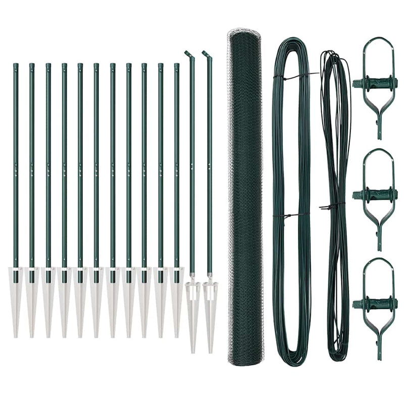 vidaXL Kerítés oszlopokkal Zöld 1.5 x 25 m PVC-bevonatos acél