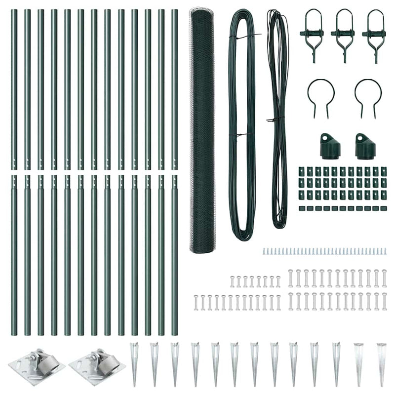 vidaXL Kerítés oszlopokkal Zöld 1.5 x 25 m PVC-bevonatos acél