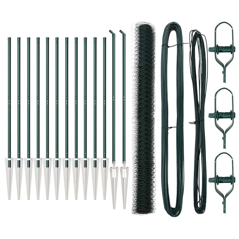 vidaXL Kerítés oszlopokkal Zöld 1.5 x 25 m PVC-bevonatos acél