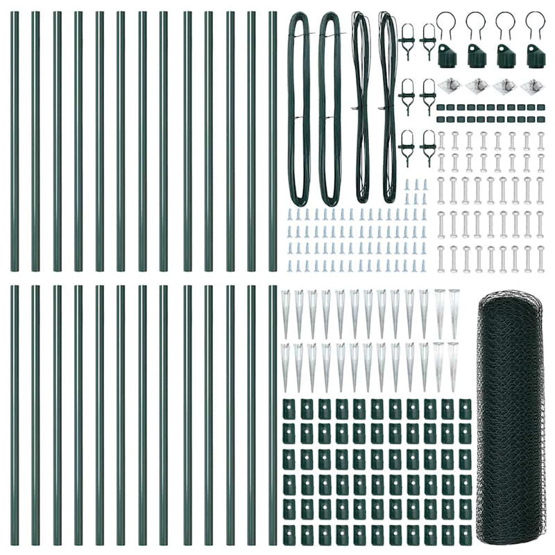 vidaXL Kerítés oszlopokkal Zöld 0.4 x 50 m PVC-bevonatos acél