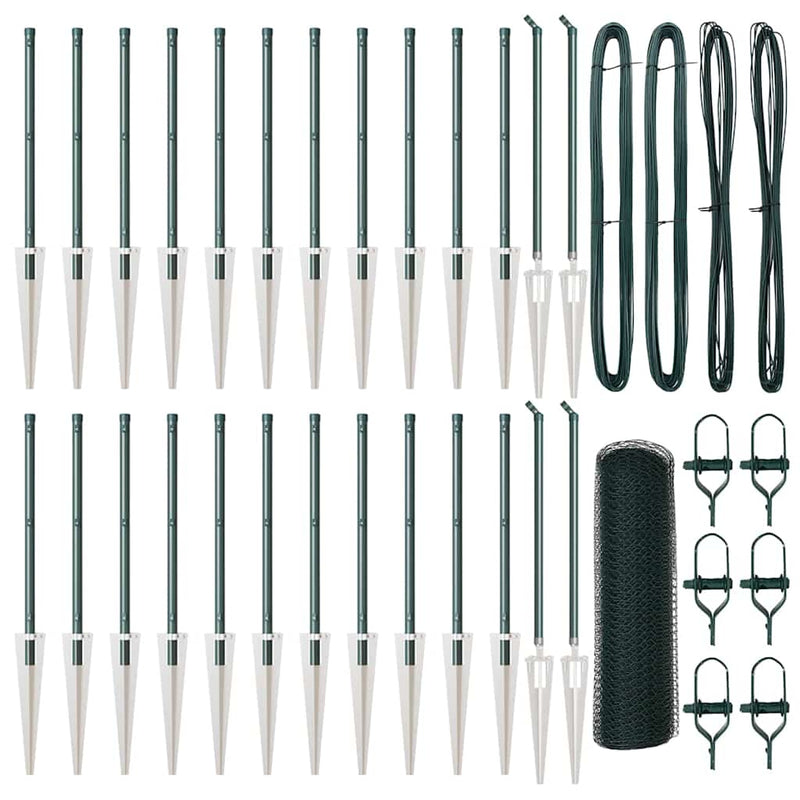 vidaXL Kerítés oszlopokkal Zöld 0.5 x 50 m PVC-bevonatos acél