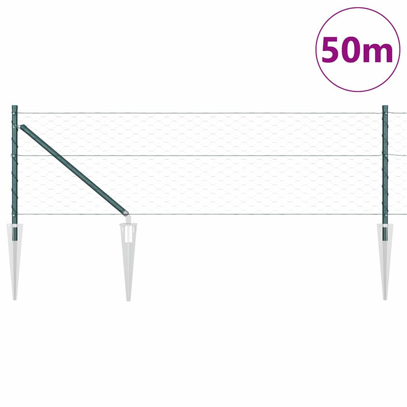 vidaXL Kerítés oszlopokkal Zöld 0.6 x 50 m PVC-bevonatos acél