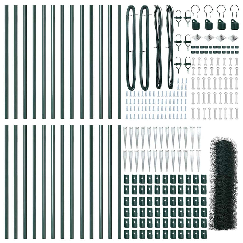 vidaXL Kerítés oszlopokkal Zöld 1 x 50 m PVC-bevonatos acél