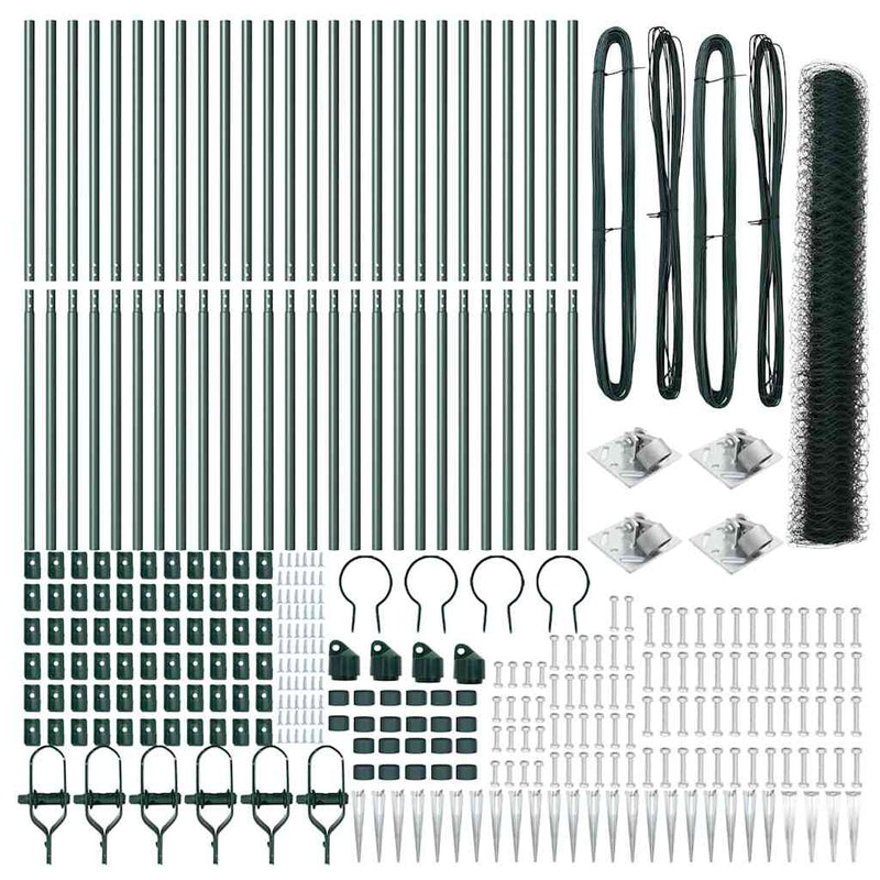 vidaXL Kerítés oszlopokkal Zöld 1.2 x 50 m PVC-bevonatos acél