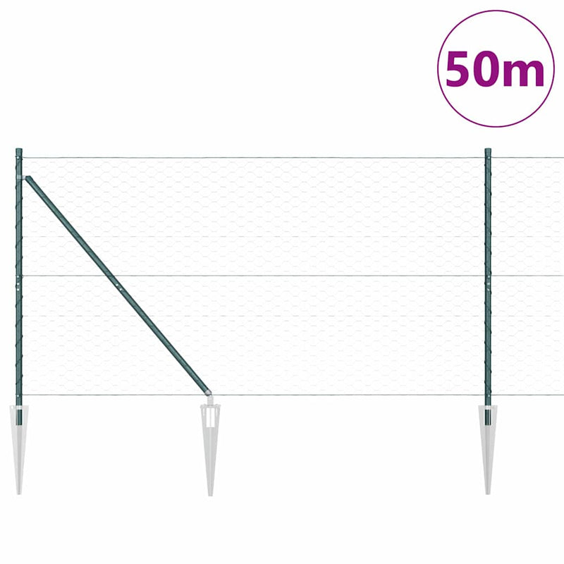 vidaXL Kerítés oszlopokkal Zöld 1.2 x 50 m PVC-bevonatos acél
