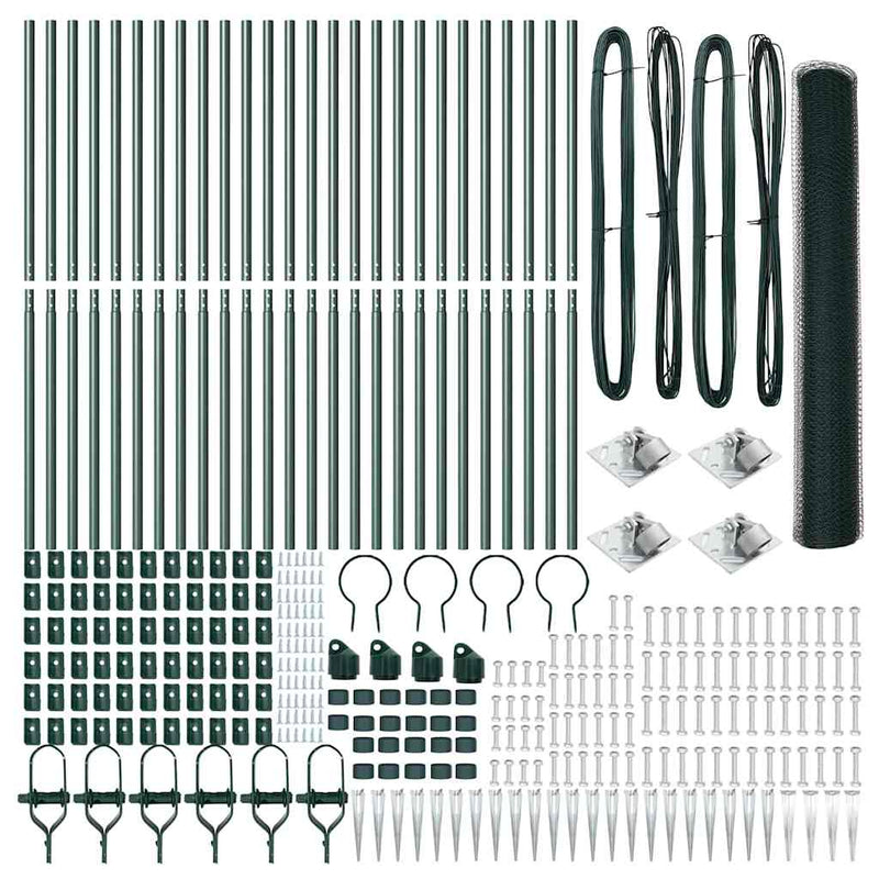 vidaXL Kerítés oszlopokkal Zöld 1.4 x 50 m PVC-bevonatos acél