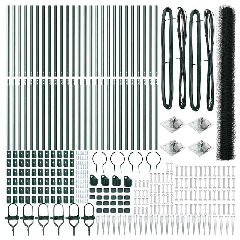 vidaXL Kerítés oszlopokkal Zöld 1.5 x 50 m PVC-bevonatos acél