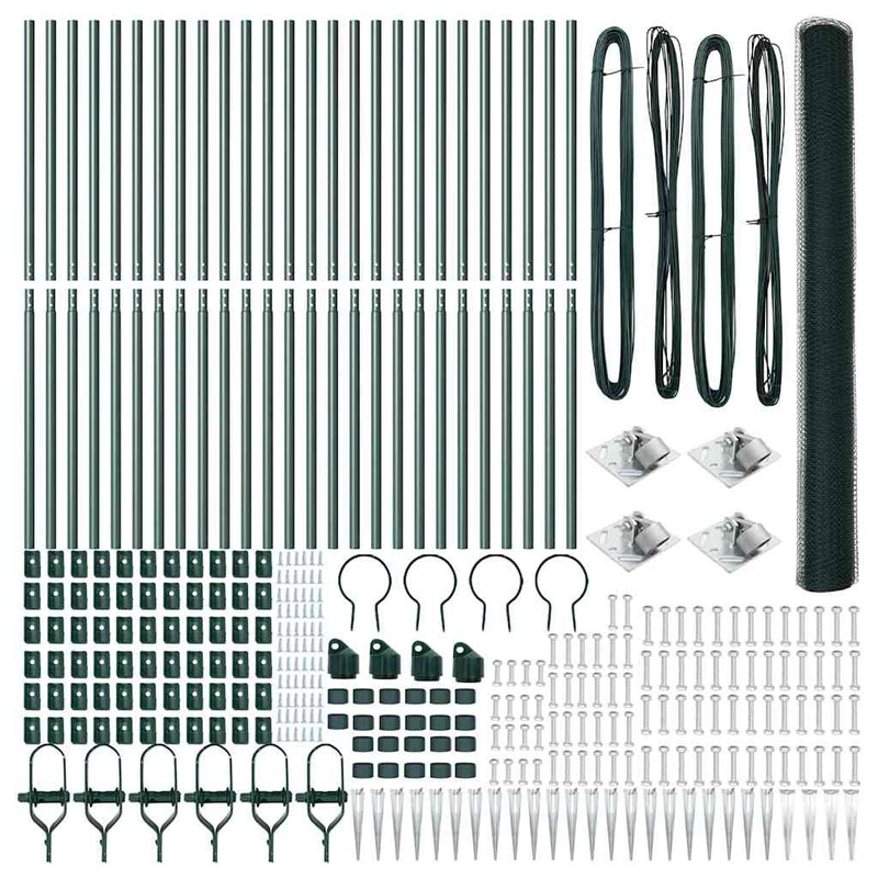 vidaXL Kerítés oszlopokkal Zöld 1.6 x 50 m PVC-bevonatos acél