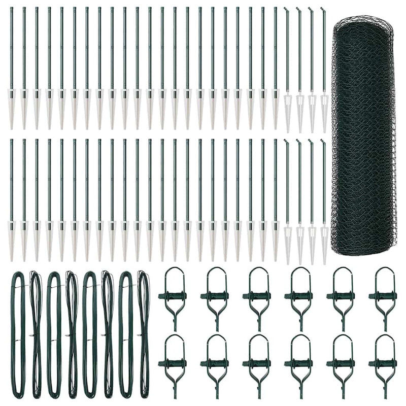 vidaXL Kerítés oszlopokkal Zöld 0.5 x 100 m PVC-bevonatos acél