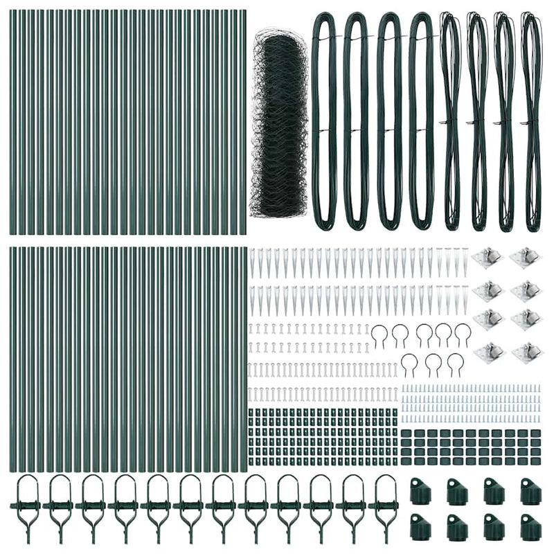 vidaXL Kerítés oszlopokkal Zöld 0.5 x 100 m PVC-bevonatos acél