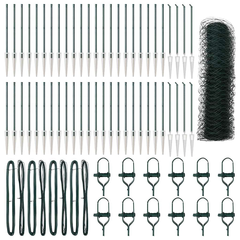 vidaXL Kerítés oszlopokkal Zöld 1 x 100 m PVC-bevonatos acél